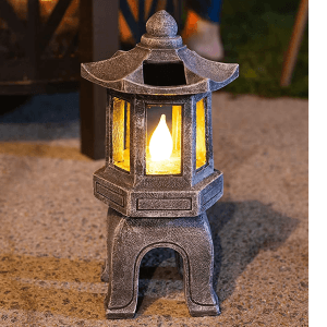 VP Home Solar-Powered Pagoda Garden Statues - Japanese Zen Lantern Outdoor Decor with Flickering LED Light - Durable Polyresin for Yard, Patio, or Garden - 12 x 7 x 6 Inches (Zen Garden Pagoda)