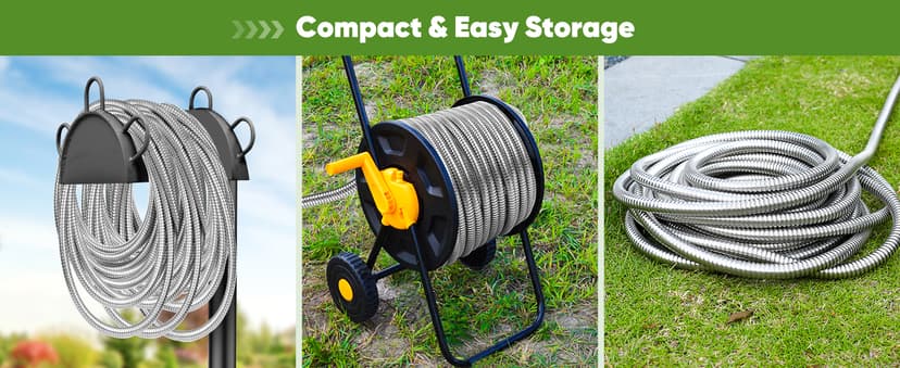 Garden Hose 50 ft, Stainless Steel Water Hose with 10 Function Nozzle Flexible, Heavy Duty, Lightweight, No-Kink, Pet Proof, Puncture Proof Hose Metal for Yard, Outdoor