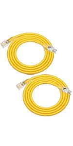 DEWENWILS 25 FT 14/3 Gauge Extension Cord Outdoor Tri-Tap Extension Cord Splitter, Heavy Duty Power Cable SJTW 15 Amp for Multiple Appliances, LED Lighted Plug, ETL Liste