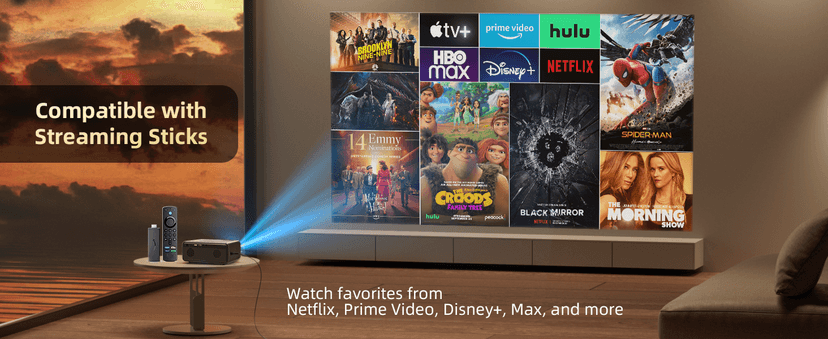 FUDONI Projector with WiFi and Bluetooth 4K Supported, Upgraded Outdoor Movie Projectors Native 1080P FHD 12000L, Video Proyector for Home Theater, Compatible w/HDMI/USB/iOS/Android/Windows/TV Stick
