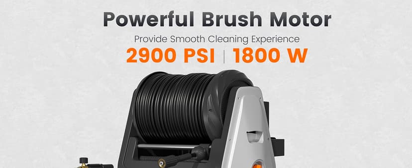 Giraffe Tools Grandfalls Pressure Washer, Max 2900 PSI, 2.2 GPM Electric Wall Mounted Power Washer with 100ft Retractable Pressure Hose, Foam Cannon, 4-Nozzles for Car/Driveways/Patios, Light Silver