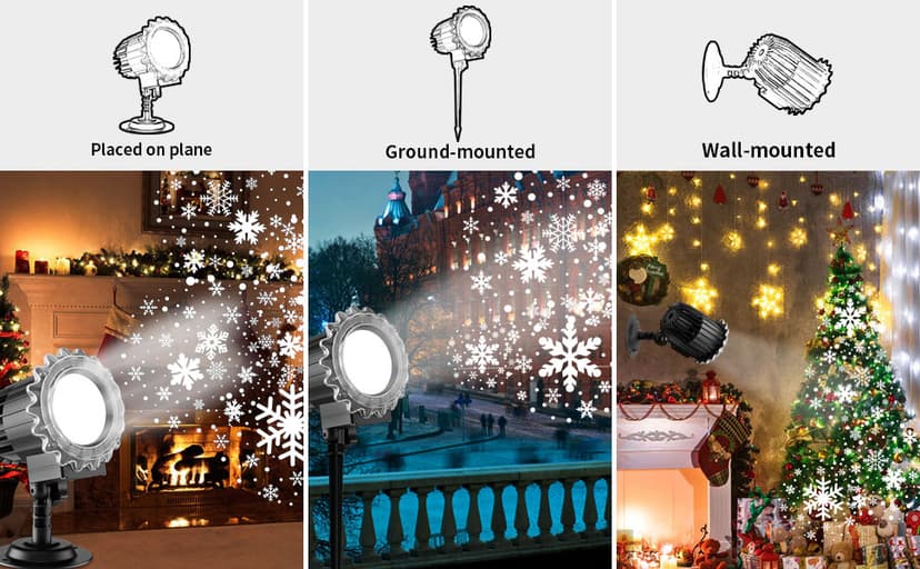 Christmas Snowflake Projector Lights, Indoor Outdoor Snowfall Projection High Definition LED Lighting Lamp, Waterproof Snow Fall Light Show for Holiday/Party/Garden/Yard/Patio/Landscape (9W)