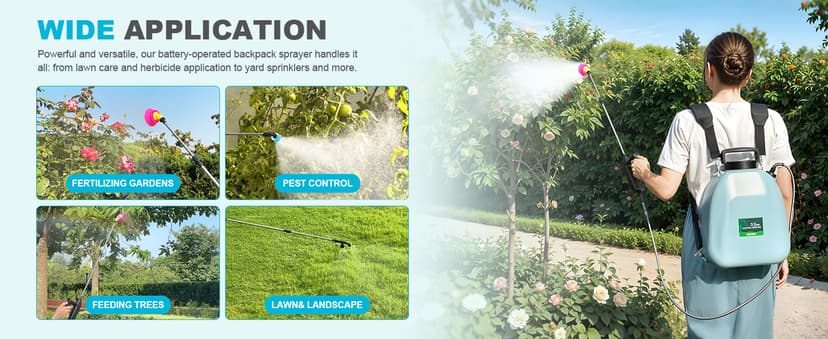 3.2 Gallon Battery Powered Backpack Sprayer, Upgraded Electric Back Pack Sprayer with 3 Spray Force, Battery Indicator, Rechargeable Handle, 41" Telescopic Wand, 5 Mist Nozzles, for Lawn and Garden