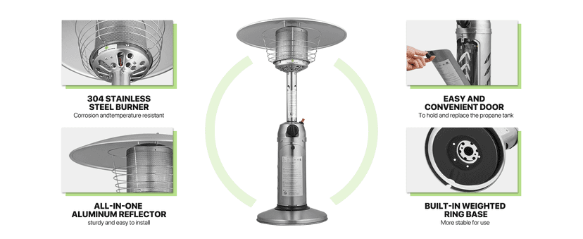 Magshion Portable Tabletop Patio Heater, 11,000 Btu Outdoor Heaters Stainless Steel Outside Gas Heater with Safety Tilt Switch and Burner Screen Guard for Commercial and Residential (Silver)