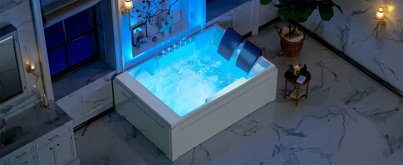 72-Inch Whirlpool Jetted Tub,Acrylic Hydro Massage Bathtub with 10 Jets, Color-Changing LED Lights,2-Person Jetted Bath Tub for Couples