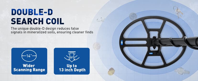 14'' Metal Detectors for Adults, Waterproof Double-D Search Coil, Professional Metal Detector with Pinpoint Mode, 13 inch Detection Depth, 4 Modes