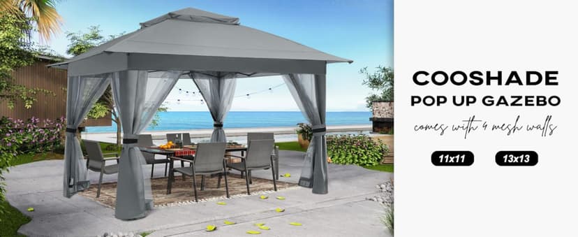 COOSHADE 11x11Ft Easy Pop Up Gazebo Tent Instant Outdoor Canopy Shelter with Mosquito Netting Walls(Khaki)