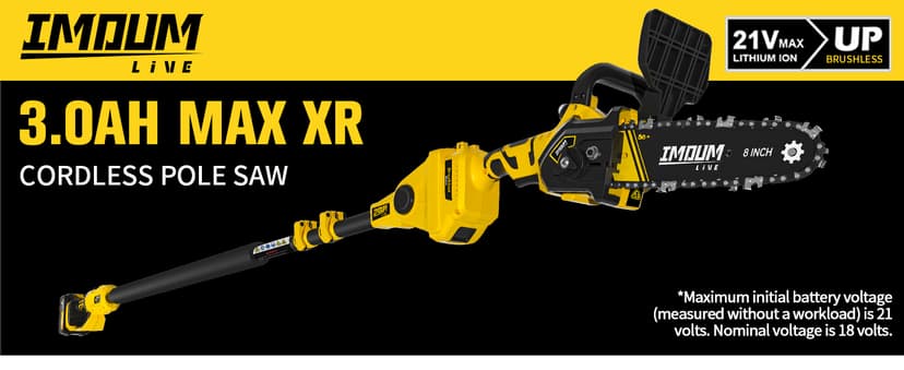 IMOUMLIVE 2-IN-1 Cordless 8 Inch Pole Saw & Chainsaw, 21V 3Ah Battery, 14.7ft Max Reach, 8.3lb Lightweight, Powered Pole Saws for Tree Trimming, Tree Trimmer for Branch Cutting