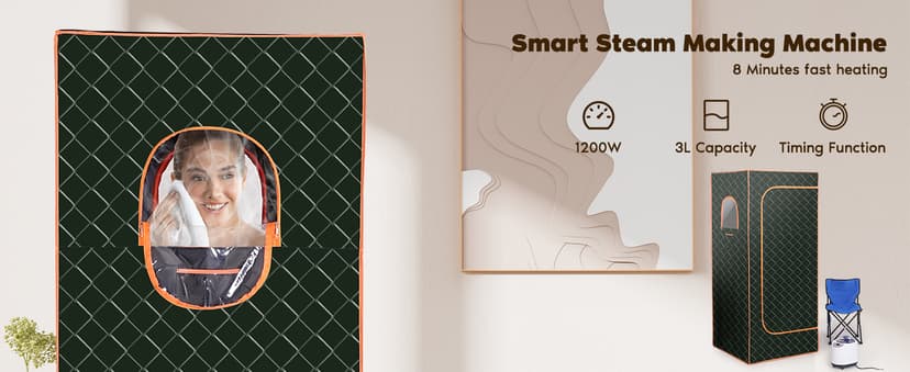 Portable Sauna Box with 3L 1200W Steamer, Personal Sauna Tent with 15 Adjustable Heat Levels, Steam Sauna Full Body for Home, Steam Room with Foldable Chair