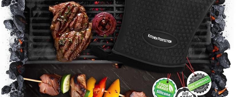 Kitchen perfection Silicone Smoker Oven Gloves -Extreme Heat Resistant BBQ Gloves -Handle Hot Food Right on Your Smoker Grill Fryer Pit|Waterproof Oven Mitts Grill Gloves |Superior Value Set+3 Bonuses