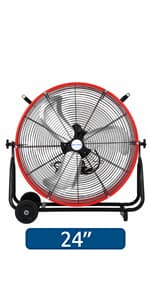 BILT HARD 24" 8100 CFM High Velocity Industrial Drum Fan, 3-Speed Heavy Duty Metal Shop Fan for Warehouse, Workshops, Garage, Factory and Basement - UL Listed