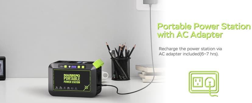 MARBERO 80W Solar Powered Generator with Panels 25W Included, 88.8Wh Lithium Battery Portable Power Station with AC Outlet 120W Peak Fast Charging 110V for Camping Outdoor Home Backup Backup RVs