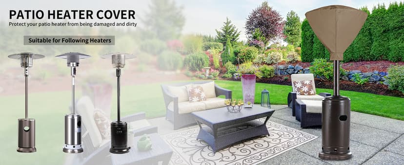 Easy-Going Patio Heater Cover with Zipper and Storage Bag, Waterproof Outdoor Heater Cover Dustproof, UV-Resisant, Wind-Resistant (89"H x 33"D x 19"B, Camel)