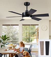 Ceiling Fans with Lights, 51 inch Modern Black Low Profile Ceiling Fan with Light and Remote App Control, Flush Mount, Quiet DC Reversible, Dim Led Ceiling Fan 6 Blade Softer Wind Indoor/Outdoor Patio