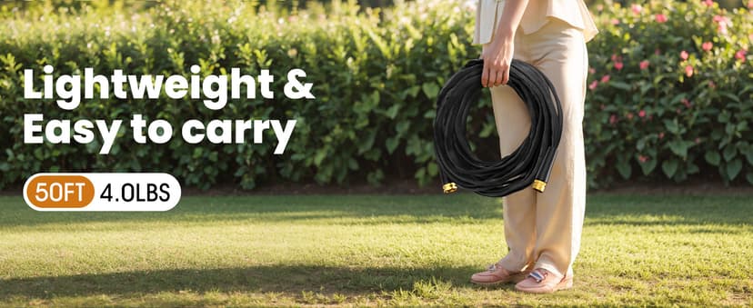 2025 Upgraded Non-Expanding Garden Hose, Lightweight, Flexible Ultra-Light Water Hose, Burst-Resistant, Lead-Free, Anti-Kink, High-Pressure (50 FT)