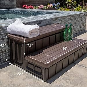 XtremepowerUS Universal 2 Slip-Resistant Spa & Hot Tub Step Outdoor Indoor Compartment Spa Step with Storage, Brown/Black