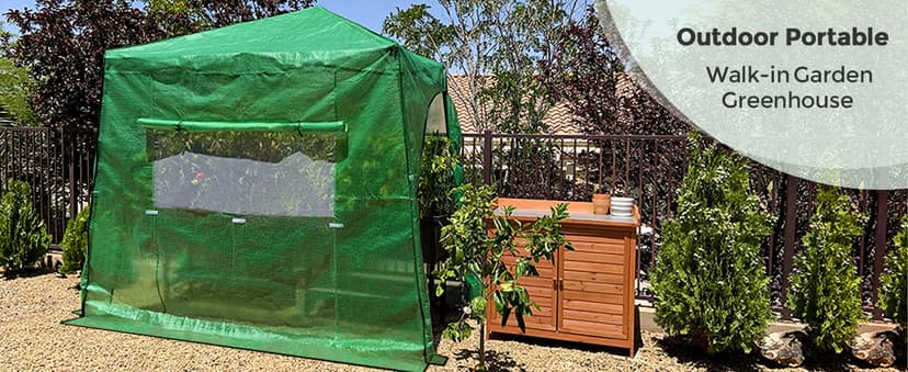 EAGLE PEAK 9x4 Lean-to Portable Walk-in Greenhouse, Pop-up Indoor Outdoor Garden Green House, Zippered Doors and Window, PE Cover, Green