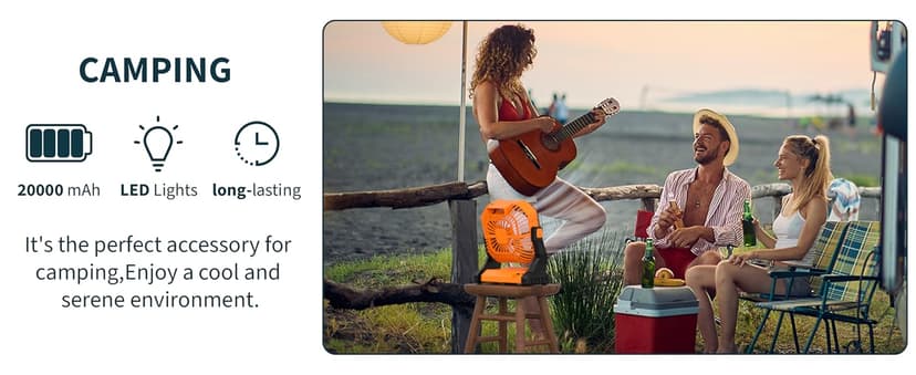 Portable Camping Fan,20000mAh Rechargeable Battery Powered Fan with LED Lantern, USB-C Battery Operated Fans,Ultra Quiet, for Outdoor Indoor Use,Travel, Tent, Beach, Picnic, Barbecue, Fishing, Home