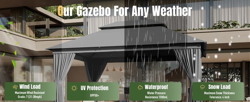 AOXUN Outdoor Gazebo for Patio 10x10, Metal Frame Canopy with Double Roofs, Heavy Duty Party Tent and Shelter with Mosquito Netting and Privacy Screen for Backyard, Lawn, Garden, Deck (Grey)