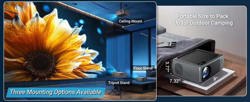 Projector with WiFi and Bluetooth, 4K Decode Outdoor Movie Use 500 ANSI Native 1080P with Auto Keystone HIFI Speaker, 270" Screen 50% Zoom Phone Mirror F410 Game Projector for HDMI/USB/PC/TV Stick/PS5