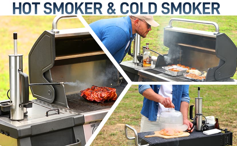 Outdoor Smoke Generator, Smoke Tube for Pellet Smoker, Stainless Steel Pellet Smoker Tube, Hot/Cold Smoker with Air Pump, Smoker Accessories, Portable Electric Smokers Grill Add Wood to produce smoke