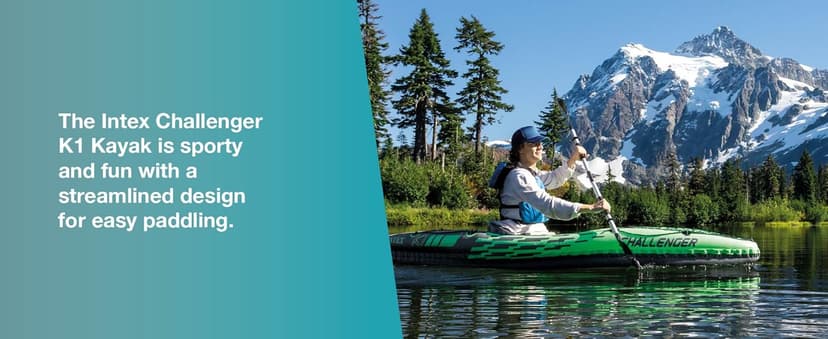 INTEX Challenger Inflatable Kayak Series: Includes Deluxe 86in Kayak Paddles and High-Output Pump – SuperStrong PVC – Adjustable Seat with Backrest – Removable Skeg – Cargo Storage Net