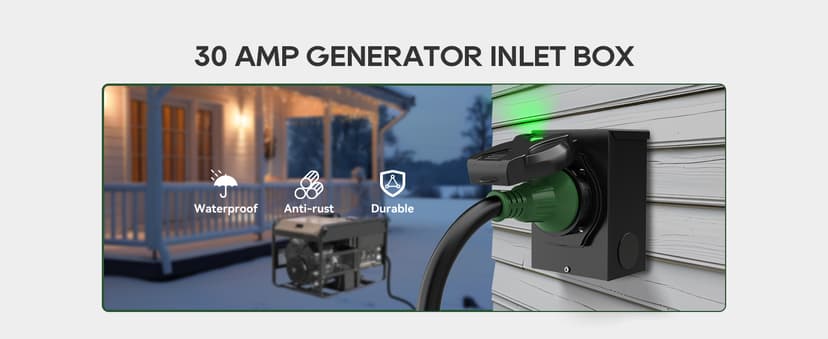 RVGUARD Emergency Power Combo Kit, 25 Foot 30 Amp Generator Cord and Power Inlet Box, NEMA L14-30P to L14-30R Generator Cord with NEMA L14-30P Pre-Drilled Generator Inlet Box, ETL Listed