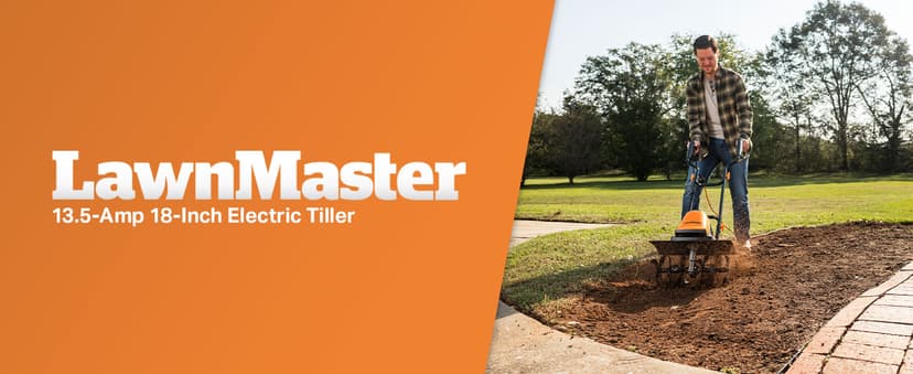 LawnMaster TE1318W1 Corded Electric Tiller 13.5-Amp 18-Inch Orange