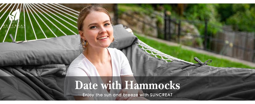 SUNCREAT 15 FT Hammocks for Outside, Two Person Hammock for Patio, Garden, Porch, Outdoor, Light Gray