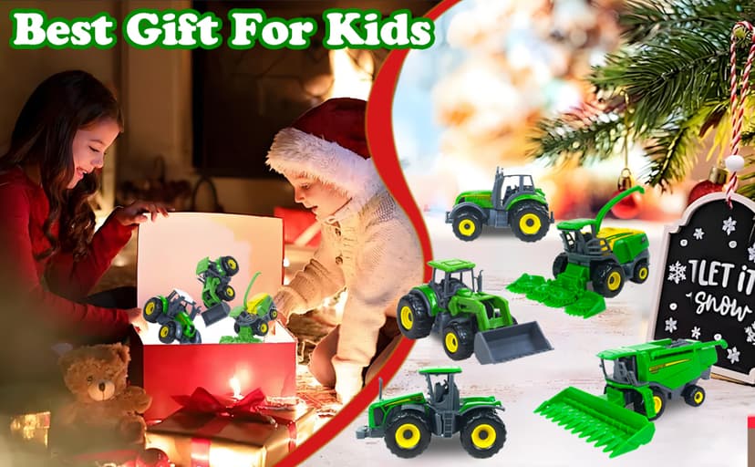5 Pack Farm Tractor Toys, Die Cast Alloy Farm Trucks Tractor Toys for Kids 3-5 6 7 8 9 Farm Equipment Toys for 3 Years Old and Up Boys Toddlers Gifts - Includes Tractors, Combine Harvester