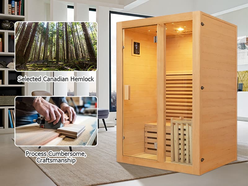 ZONEMEL Wooden Steam Sauna Room, 2 Person Canadian Hemlock Luxurious Indoor Sauna with 3.5 KW Harvia Stove Heater, Bluetooth Speaker, Sauna Stone, Wooden Bucket, Scoop, Reading Light, Hourglass