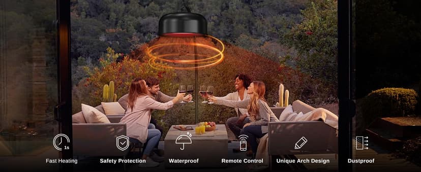 EAST OAK Patio Heater 3000W, Commercial Arch Outdoor Heater 3 Heat Settings, Tip-over & Overheat Protection, Instant Heat Electric Heater for Restaurant, Patio, Backyard, Garage, 240V Black