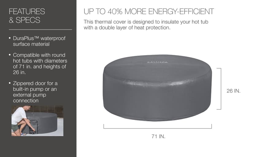 Bestway SaluSpa EnergySense Thermal Inflatable Hot Tub Spa Cover 71" x 26"