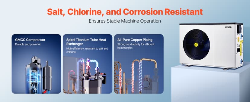 VEVOR Electric Pool Heat Pump, 35830 BTU, Pool Heaters for 6605-13209GAL Above and In Ground Pools, Low Noise, Heating and Cooling Highly Efficient & Energy-Saving Pool Water Heater AC208-230V 60Hz