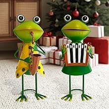 HONGLAND Metal Yard Art Garden Decor for Outside - Cute Frog Outdoor Decor - 3D Spring Frogs Figurine Garden Sculptures & Statues - Gifts for Grandma Mom - 2 Pcs