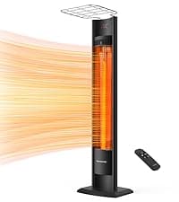 ThermoMate Outdoor Indoor Electric Patio Heater, 1500W 38.5" Portable Tower Infrared Heaer, IP55 Rated Space Radiant Heater with Remote, Timer, Tip-over Protection for Backyard, Restaurant & Garage