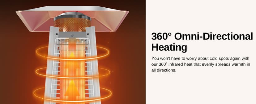 EAST OAK Pyramid Patio Heater, 48,000 BTU Outdoor Patio Heater All Stainless Steel, Quartz Glass Tube Propane Heater, Triple Protection System, With Wheels, Outdoor Heater for Commercial & Residential