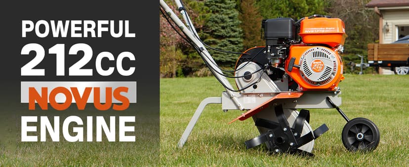 NOVUS 21-Inch Gas Tiller for Gardening, 212cc Front Tine Tiller Cultivator, 4-Cycle Engine with Toolless Adjustable Tilling Width 12"-21", Versatile Garden Tillers Gas Powered