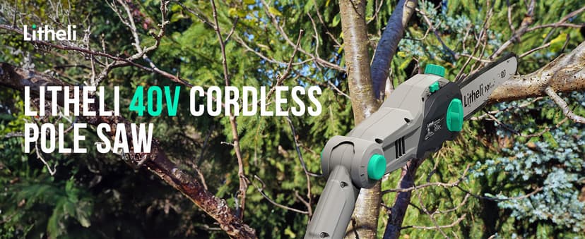 Litheli Cordless Pole Saw, 40V 2.5Ah Battery Pole Saws for Tree Trimming, 10-Inch Pole Saw Battery Powered 16ft/s Cutting Speed Auto Oiling Multi-Angle Electric Pole Chainsaw(Battery&Charger Included)