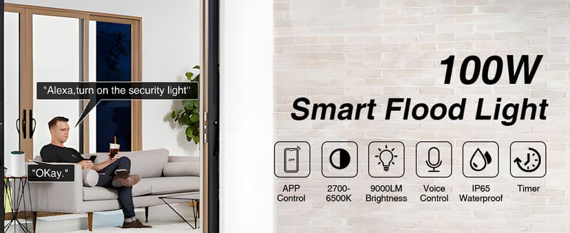 Onforu 100W Smart LED Security Flood Lights Outdoor, 9000LM Brightness Adjustable, WiFi Alexa Flood Light APP Control Tunable 2700K-6500K, Exterior Floodlight with 3 Adjustable Heads for Yard Garage