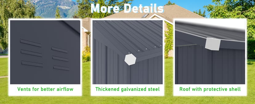 MUPATER 4×10 FT Storage Shed for Outdoor,Lean-to Shed Kit with Thickened Galvanized Steel, Metal Tools Shed with Lockable Door and Air Vents for Patio Garden, Grey