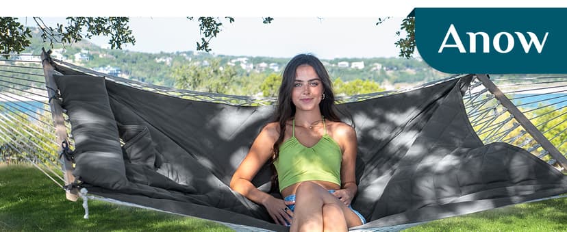 ANOW Outdoor Rope Hammock with Spreader Bars, Heavy Duty Hammock with Pad for Outdoors Indoors, 450 LBS Weight Capacity, Gray