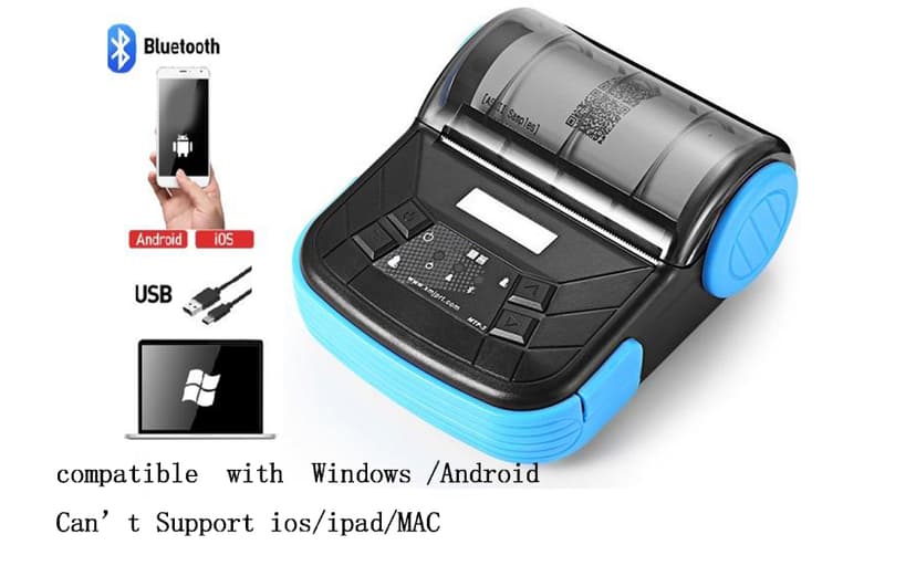 NOT for iOS/ipad/MAC/iPod, only Compatible with Android/Windows,80mm Portable Bluetooth Receipt Thermal Printer Wireless Ticket Bill Invoice pos Printer for Small Business