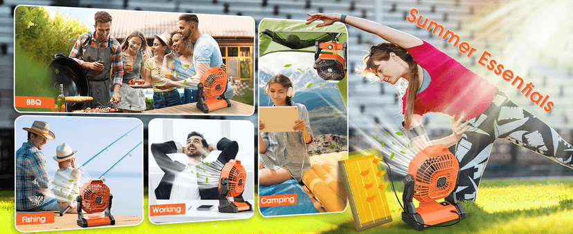 10800mAh Solar Powered Fan, 7W Solar Camping Fans & Led Lantern, 8-inch Rechargeable Fan with Solar Panel, Battery Operated Powered Outdoor Tent Fans for Camping Essentials Accessories