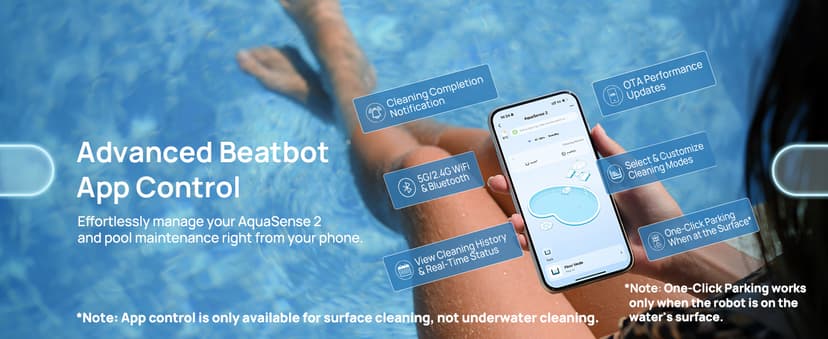 Beatbot AquaSense 2 Cordless Robotic Pool Vacuum Cleaner, Smart Surface Parking, Double-Pass Waterline Scrubbing, Cleans Floor, Walls, and Waterline, Above & In-Ground Pools up to 3,230 sq.ft - Blue