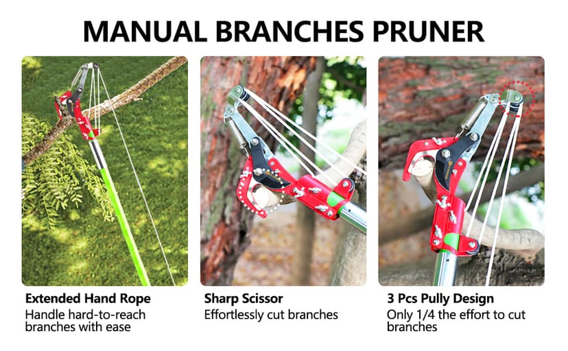 7-27 Feet Extendable Pole Saw for Tree Trimming – Manual Branch Trimmer with Long Handle, Storage Bag, and Green Design – Perfect for Pruning and Cutting High Branches.