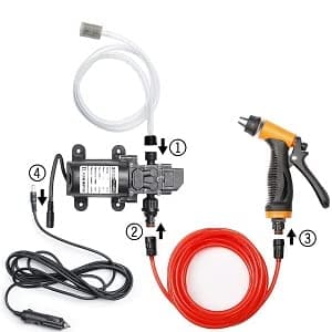 Portable Intelligent Electric Pressure Washer Pump 100W 160 PSI 12V Portable Pressure Powerful Washing Kit with 21.3 Feet PVC Hose for Home, Car, Garden, Projects (100 W-Black Hose)