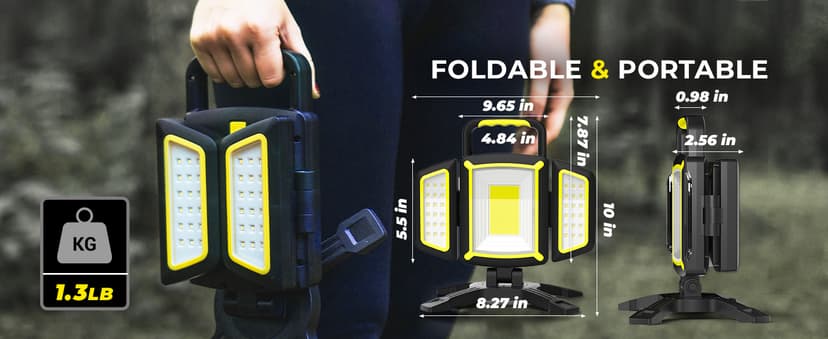 Yzoni Magnetic Light, Portable LED Work Light with 5 Light Modes, Magnetic Base Rechargeable Battery Operated COB Flashlight, Hold to Dim Flood Light for Car Repairing, Camping