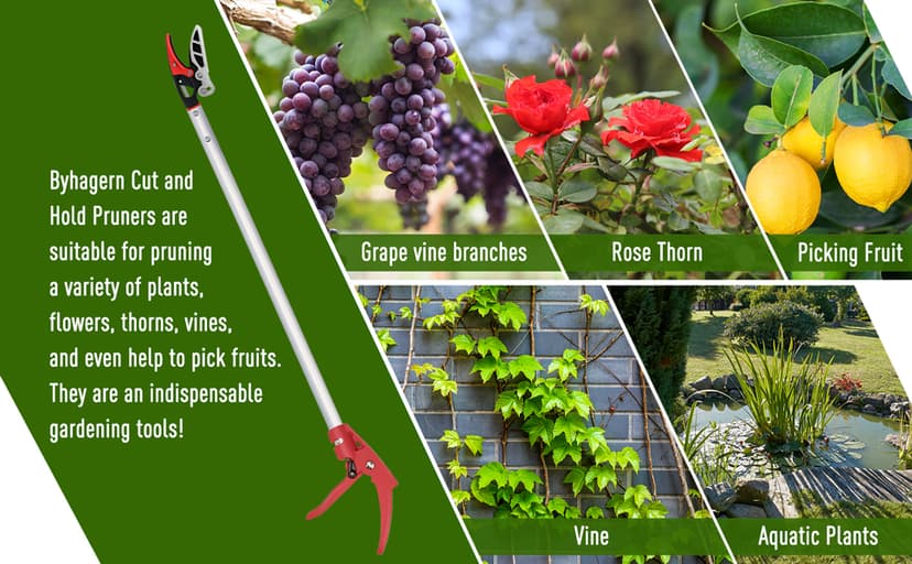 32-Inch Cut and Hold Pruners, Long-Reach Tree Pruner with Rotating Cutter Head, Long Pruning Shears for Garden, Fruit Picking, Branches Trimming