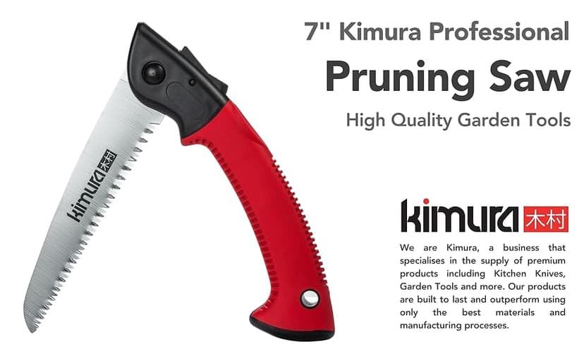 Kimura 7" Pro Folding Pruning Saw - Heavy Duty Japanese SK5 Steel, 180mm Blade, Ergonomic Soft Non-Slip Handle, Lightweight Foldable Saw for Branches, Trimming, Camping, PVC, Hiking, Wood